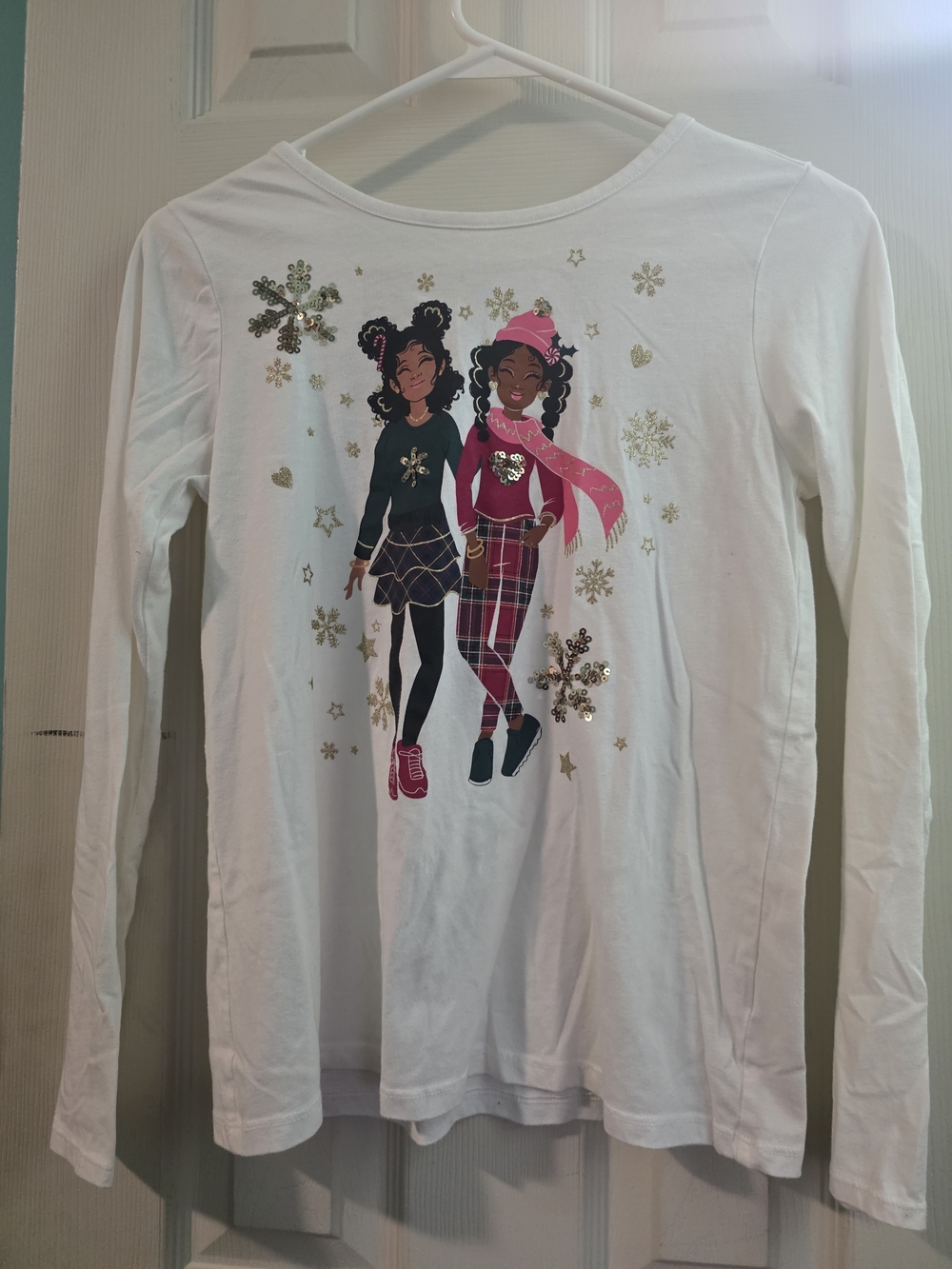 Place White Long-Sleeve Tee with Pink and Green Holiday Graphic
